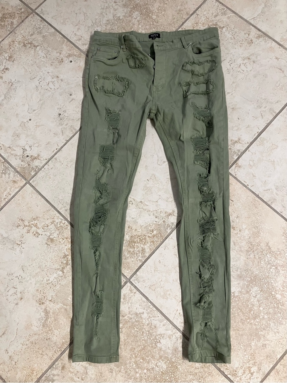 Skinny Distressed Men’s Jeans - Olive